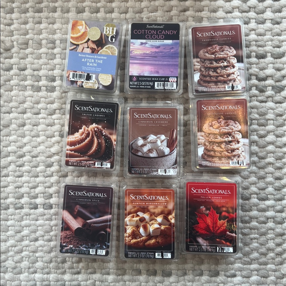 9 New Scentsational fall misc wax cubes cotton candy pumpkin cinnamon caramel